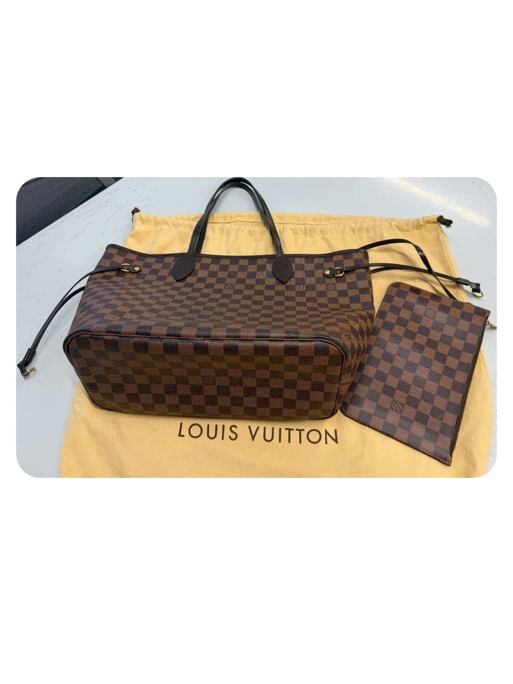 MM SIZE Louis Vuitton Damier Ebene Tote with Pouch - Brown